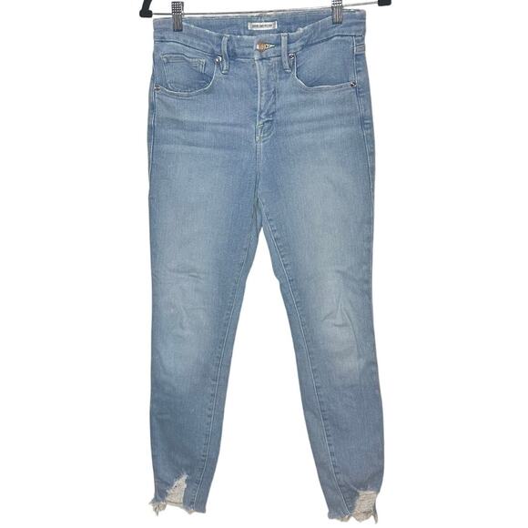 Good American Women's Good Leg Light Wash Skinny Jeans Raw Hem Size 6 28 - Picture 1 of 13